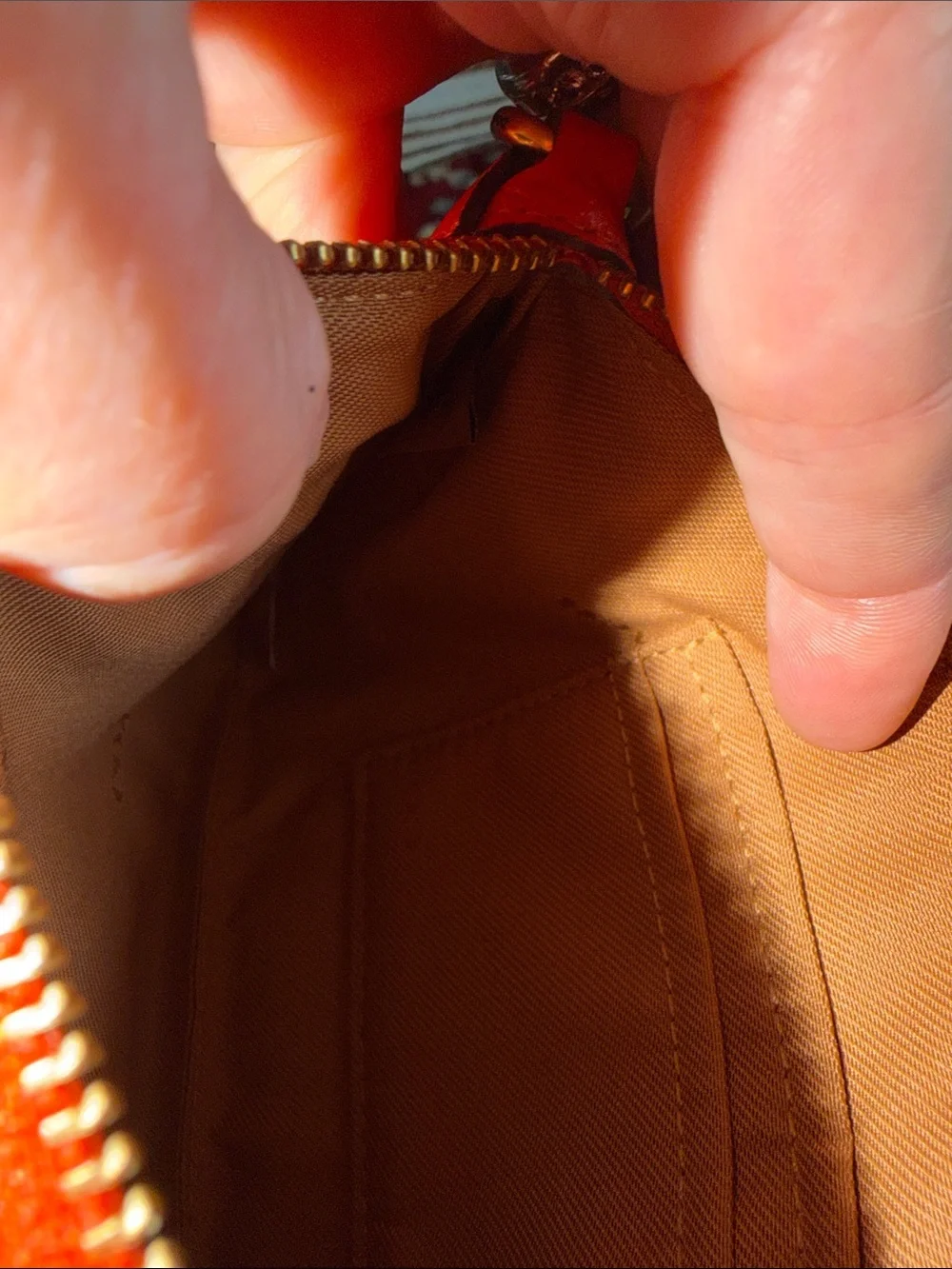 COACH Red Pebbled Leather Wristlet Clutch with Gold Logo